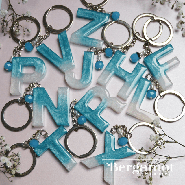 Blue Resin Letter Keyring